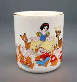 VTG Walt Disney Snow White Seven Dwarfs Coffee Mug Cup Gold Rim Japan Porcelain - Image 1