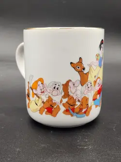 VTG Walt Disney Snow White Seven Dwarfs Coffee Mug Cup Gold Rim Japan Porcelain - Image 3