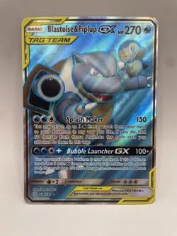 Pokemon Blastoise & Piplup GX Ultra Rare Full Art Card Cosmic Eclipse 214/236 H… - Image 1