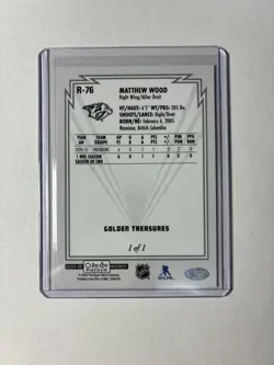 1/1 2025-26 Matthew Wood OPC Platinum Rookie Retro Golden Treasures 1 of 1 - Image 2