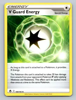 V Guard Energy Uncommon SWSH12: Silver Tempest #169/195 tcg Pokemon Card NM - Image 1
