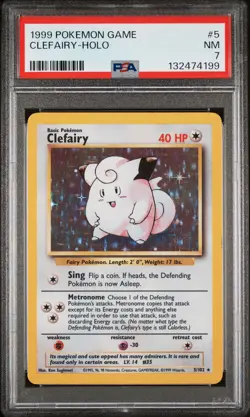 1999 POKEMON BASE SET UNLIMITED #5 CLEFAIRY-HOLO PSA 7 - Image 1
