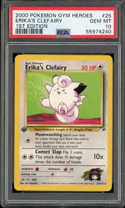 PSA 10 Erika's Clefairy 1st Edition Gym Heroes 25/132 Rare Pokemon Card - Image 1