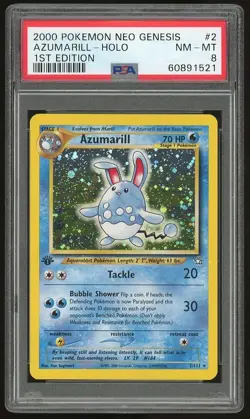 2000 Pokemon 1st Edition Neo Genesis Azumarill Holo #2 PSA 8 - Image 1