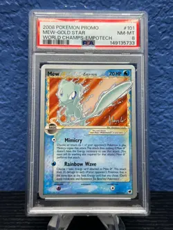 2008 POKEMON PROMO MEW-GOLD STAR WRLD-CHAMP-EMPOTECH NM-MT 8 PSA #101 - Image 1