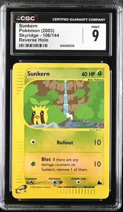 CGC 9 MINT Sunkern 106/144 Skyridge Reverse Holo Pokemon Card - Image 1
