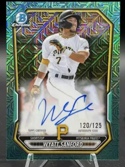 2026 Bowman Wyatt Sanford Aqua Mojo Auto 120/125 #BMA-WS Pirates - Image 1