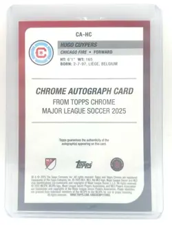 HUGO CUYPERS Orange Auto /25 2025 Topps Chrome Sapphire MLS Chicago #CA-HC - Image 2