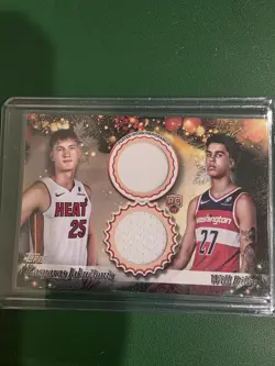 2025-26 Topps Holiday Dual Player Relic Kasparas Jakucionis/Will Riley DPR-KJ - Image 1