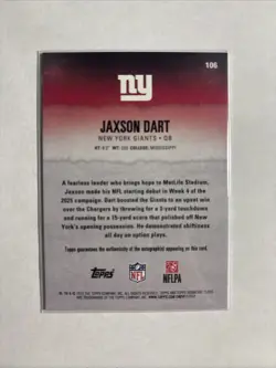 Topps 2025 Signature Class Jaxson Dart RC AUTO /275 New York Giants #106 - Image 2