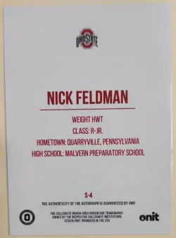 2025-26 Onit Athlete, Nick Feldman, Red Shimmer Auto /75 Ohio State Buckeyes - Image 2