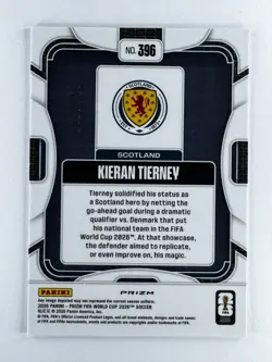 KIERAN TIERNEY 2026 Prizm World Cup #396 PURPLE HYPER PRIZM U/299 Scotland - Image 2