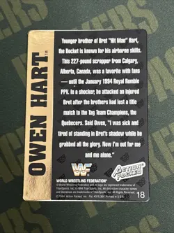 1994 WWF Action Packed OWEN HART THE ROCKET #18 - Image 2