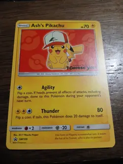 Pokemon TCG Ash's Pikachu SM109 Special Promo Card Lp to Nm Condition See Pics - Image 1