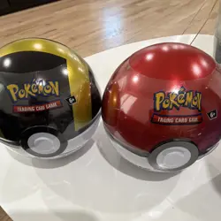 Pokemon TCG Poke Ball Tin Lot of 2 Red & Black/Gold 60-Card Capacity - Image 1