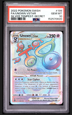 2022 POKEMON SWORD & SHIELD SILVER TEMPEST SECRET FULL ART/UNOWN VSTAR PSA 10 - Image 1