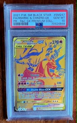 2021 POKEMON SM BLACK STAR PROMO #SM247 FULL ART/RESHIRAM & CHARIZARD GX PSA 10 - Image 1