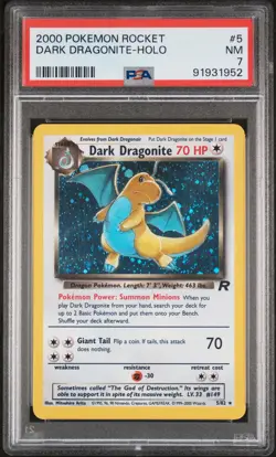 Dark Dragonite Holo Rare 5/82 2000 Team Rocket Pokemon English SWIRL PSA 7 - Image 1