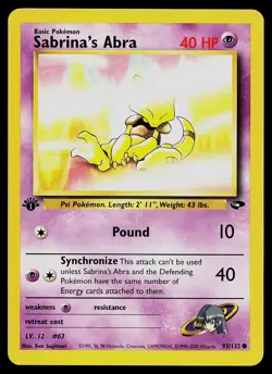 Pokemon Card - Sabrina's Abra Gym Challenge 93/132 1st Edition Common - Image 1