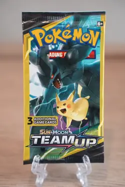 7.68g Pokemon TCG Team Up Mini Booster Pack 3 Card Reshiram Pikachu Art Sealed - Image 1
