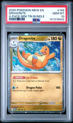 2025 POKEMON MEW EN-151 4-PACK MINI TIN BUNDLE #149 DRAGONITE PSA 10 - Image 1
