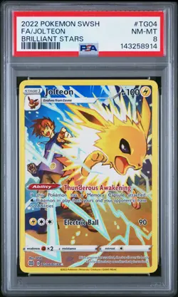 2022 Pokemon Brilliant Stars Jolteon Trainer Gallery Full Art #TG04/TG30 PSA 8 - Image 1