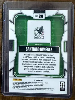 2026 Prizm World Cup Blue Wave Prizm /225 #291 Santiago Gimenez Mexico - Image 2