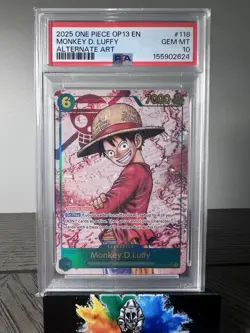 2025 One Piece OP13 EN #118 Monkey.D.Luffy ALT ART PSA 10 GEM MINT - Image 1