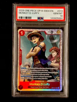 ONE PIECE Monkey D Luffy AZURE SEA'S SEVEN #OP14-013 SUPER RARE PSA 10 SR - Image 1