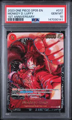 2023 One Piece OP05 EN 1st Anniversary #012 Monkey D Luffy PSA 10 GM MINT - Image 1