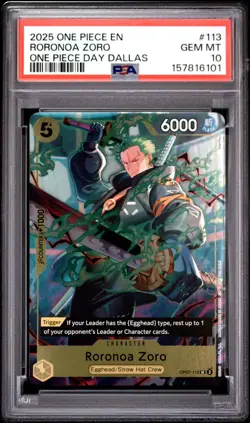 One Piece En Roronoa Zoro One Piece Day Dallas OP07-113 PSA 10 Gem Mint - Image 1