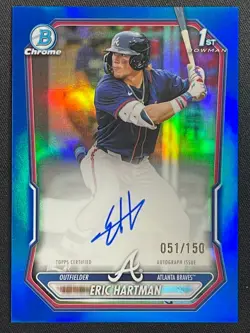 ERIC HARTMAN /150 1ST TRUE BLUE ON CARD AUTO AUTOGRAPH 2026 BOWMAN CHROME BRAVES - Image 1