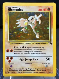 Hitmonlee Fossil 7/62 Holo Wizards Base Set Holo Pokemon TCG Moderately played - Image 1