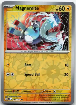 MAGNEMITE 063/197 COMMON OBSIDIAN FLAMES POKEMON REVERSE HOLO NM - Image 1