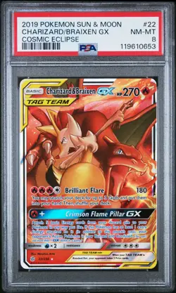 Charizard & Braixen Gx 22/236 Cosmic Eclipse Pokemon PSA 8 - Image 1