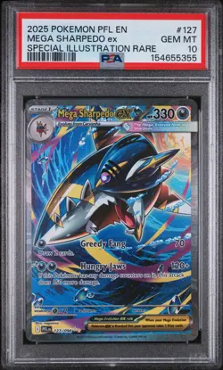2025 POKEMON PFL EN-PHANTASMAL FLAMES #127 MEGA SHARPEDO EX PSA 10 - Image 1