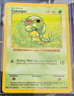 Caterpie 45/102 Base Set SHADOWLESS Common Vintage Pokemon Card HP ERROR - Image 1