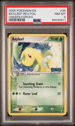 Pokemon Bayleef Reverse Unseen Forces #52 Graded Card PSA 8 - Image 1