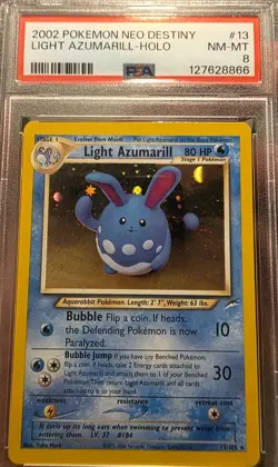 Pokemon Neo Destiny Light Azumarill 13/105 Holo Rare Card PSA 8 NM-Mint - Image 1