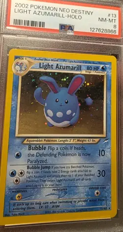 Pokemon Neo Destiny Light Azumarill 13/105 Holo Rare Card PSA 8 NM-Mint - Image 2