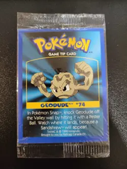 Poliwag#60/Geodude#74 - Kelloggs Game Tip Pokemon Sealed 3 Card Booster Pack - Image 1