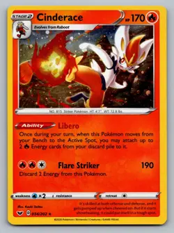 Pokemon TCG SWSH01: Sword & Shield Base Set Cinderace (034) 034/202 - Image 1