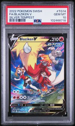 2022 POKEMON SWORD & SHIELD SILVER TEMPEST #TG14 FULL ART/BLAZIKEN V PSA 10 - Image 1