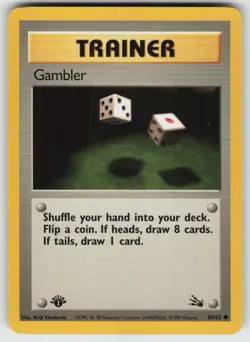 Pokemon 1st Edition Gambler Common Fossil 60/62 NM - Image 1