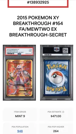Pokemon Mewtwo EX 164/162 Breakthrough PSA 9 - Image 3