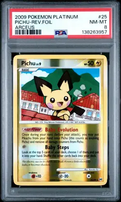 2009 Pokemon Platinum Arceus Reverse Holo Pichu #25 /99 PSA 8 - Image 1