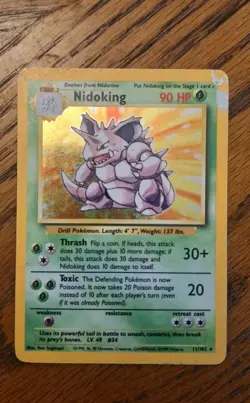 Pokemon Cards TCG Nidoking Rare Holo 11/102 Base Set WOTC 1999 Vintage HP Damage - Image 1