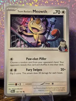 Team Rocket's Meowth 3D Handmade Pokemon Card Art 149/182 Sv10: Destined Rivals - Image 3