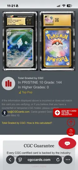 Vanillish 109/086 Art Rare White Flare Pristine 10 Pokemon Card 🔥Top Pop VIP🔥 - Image 3