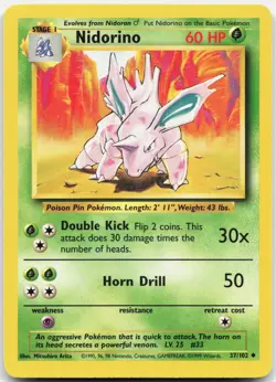 Nidorino 37/102 Uncommon Base Set Unlimited Pokemon Lightly Played - Image 1